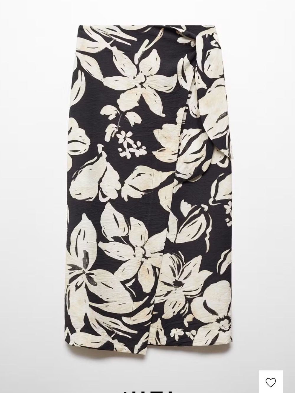 Mango Black and Cream Floral Midi Skirt